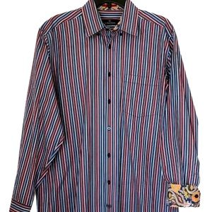 Bugatchi Uomo Mens Striped Flip Cuff Shirt
